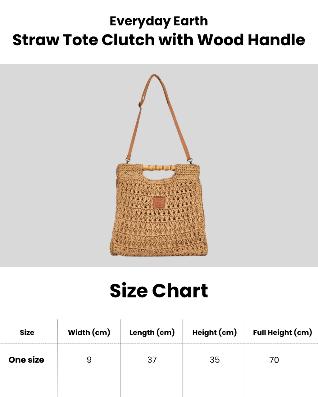 Everyday Earth – Straw Tote Clutch with Wood Handle – Brown