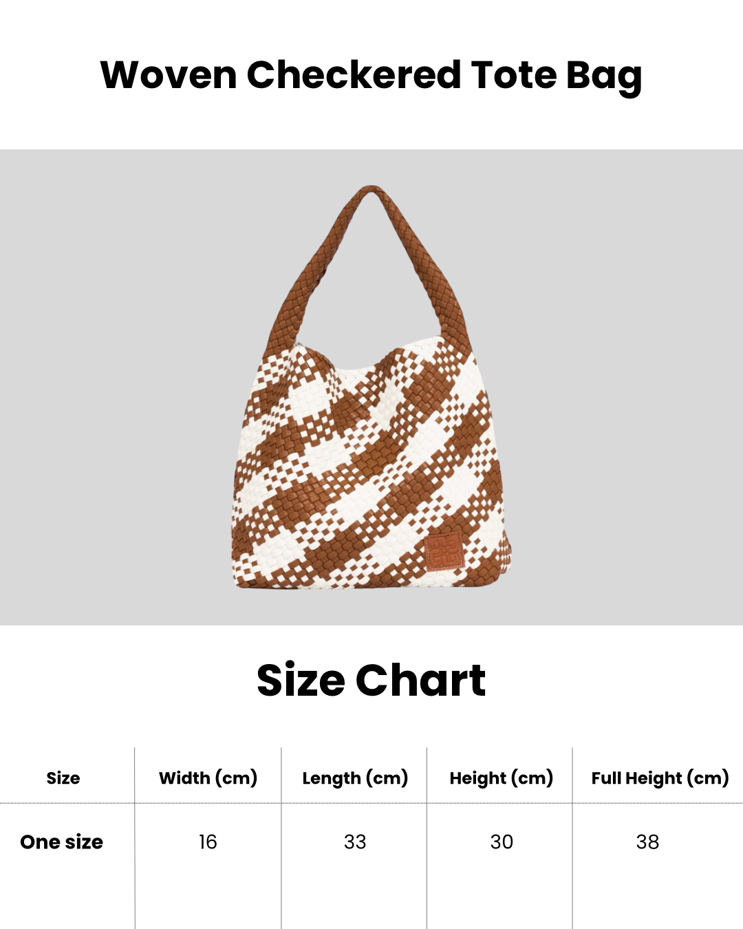 Woven Checkered Tote Bag L - Brown