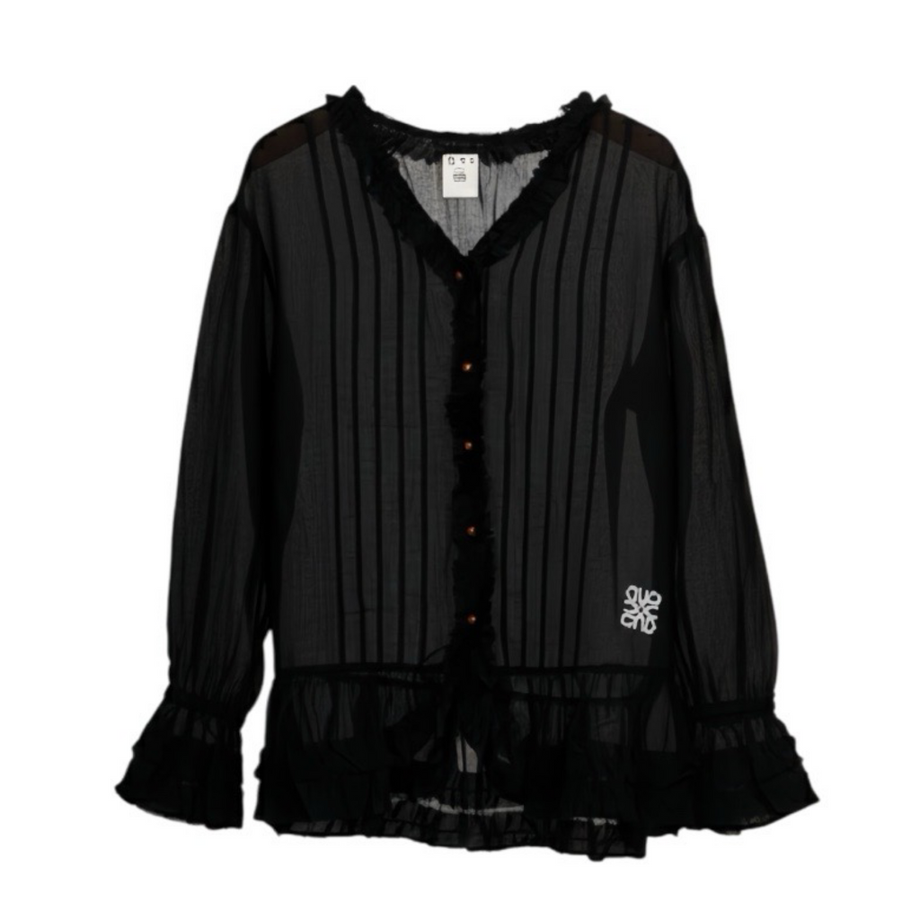 Ruffle Chiffon Blouse – Black